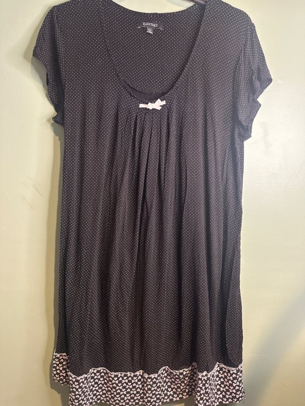 Ellen Tracy Womens XL Polka Dot Sleep Dress Nightgown Bow Lounge Pajama Soft